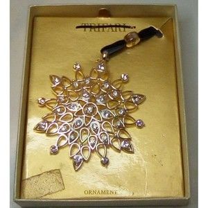 Vintage TRIFARI snowflake ornament Silver tone metal with clear glass rhinestone